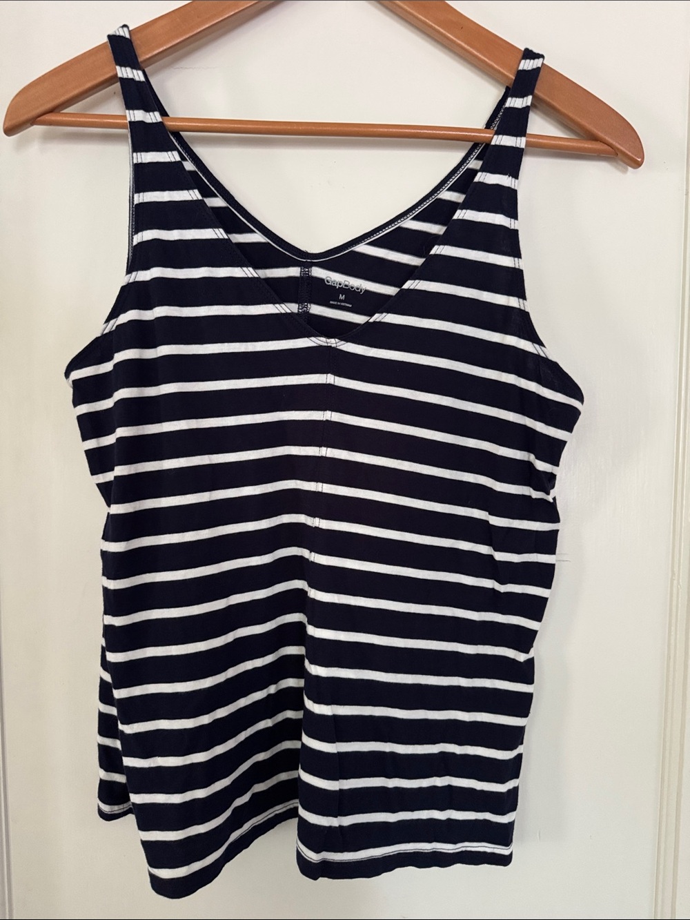 GapBody Women's Navy and White Striped Tank Top